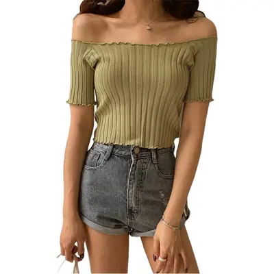 Women's One-Neck Knitted Short Sleeve T-Shirt