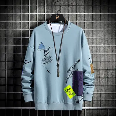 2025 Men's White Korean Style Sweatshirt with Printed Design