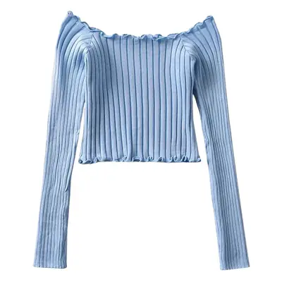 Women's Black Fungus Edged Knit T-Shirt Long Sleeve
