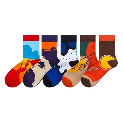 Socks Men's Trendy Mid-Tube Four Seasons Fashion Trend Original Trendy Socks Men's and Women's Cartoon Colorful Creative Street Trendy Brand Cotton Socks