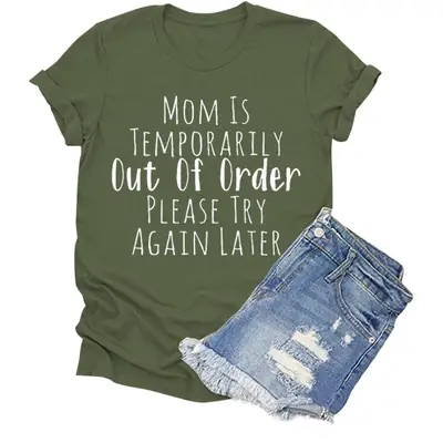Mom is Out of Order T-Shirt Maroon Denim Shorts Set