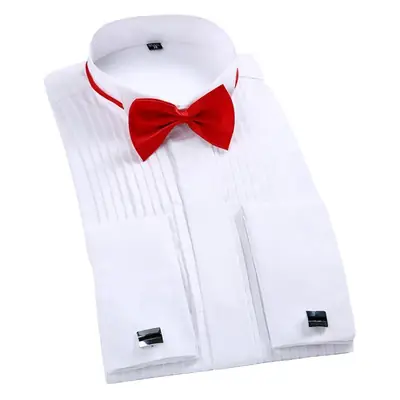 Men's White Bow Tie Long Sleeve Shirt with Red Tie