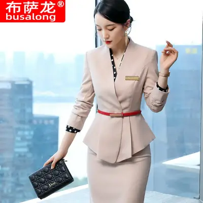 Women Long Sleeve Professional Suit with Red Belt