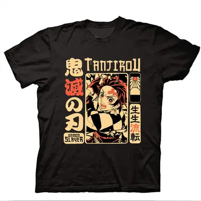 Men's Cross-Brand Anime T-Shirt Light Blue Demon Slayer Print