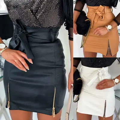 European American Cross-Border Leather Hip Skirt Zipper High Waist