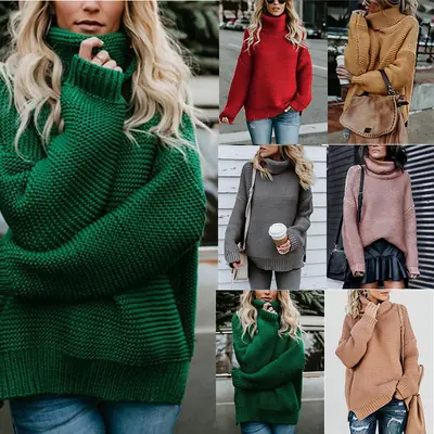 Women's Long Sleeve Turtleneck Sweater with Black Skirt