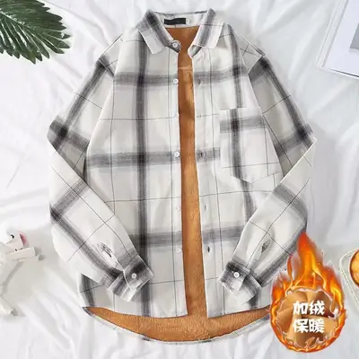 Winter Plaid Long Sleeve Men's Fleece Lined Jacket