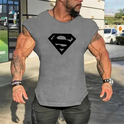 Men's Red Superman Sleeveless Gym T-Shirt