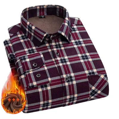 Men Plaid Velvet Shirt Double Sided Warm Winter
