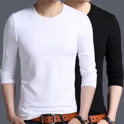 Men White Long Sleeve Slim Fit T-Shirt