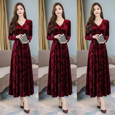 Green Printed Long Sleeve Women's Dress