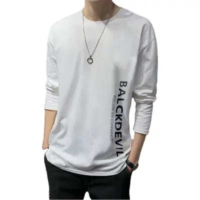Men Printed Long Sleeve T-Shirt Black Korean Style
