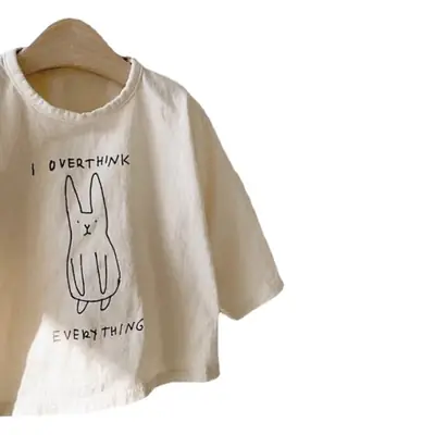 Korean Style Printed Cotton T-Shirt for Boys Girls Brown
