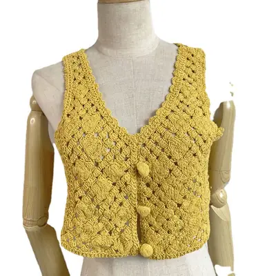 100% Cotton Korean Style Knitted Vest Blue V-Neck