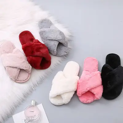 Mao Mao Cotton Slippers Women's 2020 Spring and Autumn New Women's Moon Flat Bottom Home Indoor and Outdoor Wear Plush Cotton Slippers
