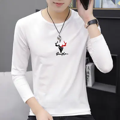 Men Printed Long Sleeve T-Shirt Black Graphic Spring Autumn