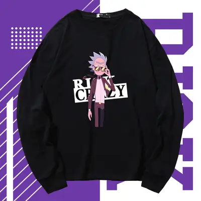 Rick Morty Long Sleeve Cartoon T-Shirt Black