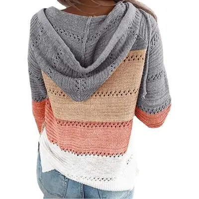 2021 Knitted Hooded Sweater Red White Beige Zipper
