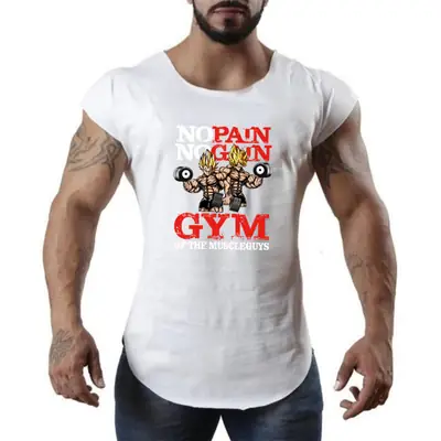 Men Cartoon Gym T-Shirt Green Muscle Print