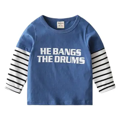 White Kids Long Sleeve T-Shirt with "He Bangs The Drums" Print