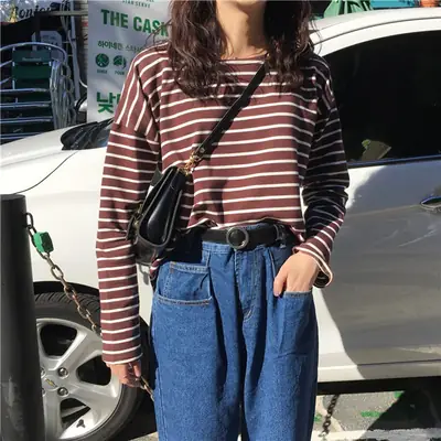 Women Striped Long Sleeve T-Shirt Autumn Winter 2020