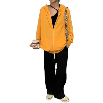 Women's Yellow Hooded Cardigan 2023 Autumn Casual Wear