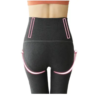 Women High Waist Fleece Leggings Black Fishbone Design