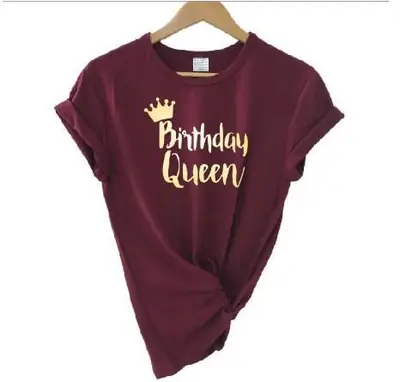 Birthday Queen T-Shirt Maroon Short Sleeve