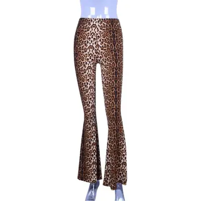 European Leopard Print Flared Pants High Waist Women