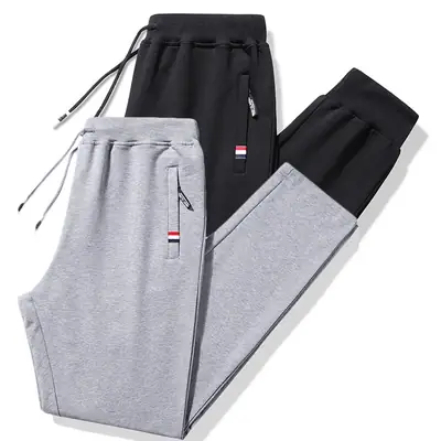 Men Cotton Straight Leg Sports Pants Grey Black