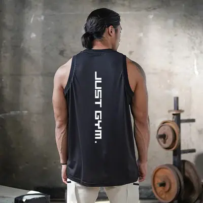 Men's Back Printed Waistcoat Vest Black Quick Dry