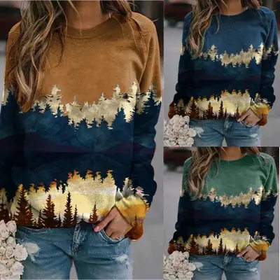2020 Autumn Winter Printed Sweatshirt Long Sleeve Green Blue