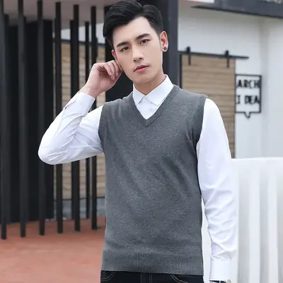 Men's V-neck Wool Vest Grey Slim Fit