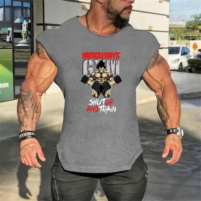 Men's White Muscle Sleeveless Anime Dragon Ball T-Shirt
