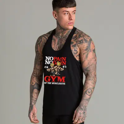 Men's Yellow No Pain No Gain Muscle Vest Summer Training