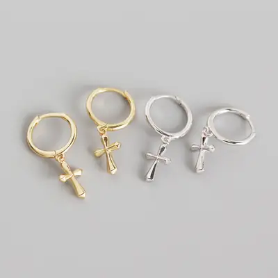 French Style Cross Ear Studs S925 Sterling Silver