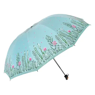 Women's Blue Floral 10-Bone Umbrella with 3-Fold Design