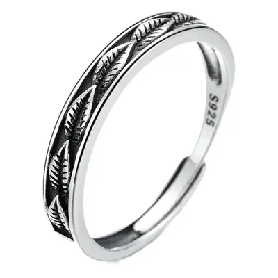S925 Sterling Silver Retro Distressed Leaf Open Ring Simple Small Fresh Stylish Thai Silver Index Finger Ring Factory Wholesale