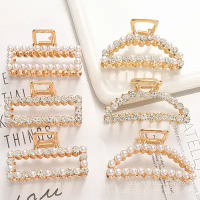 Gold Rhinestone Pearl Hairpin Clip 40cm Large
