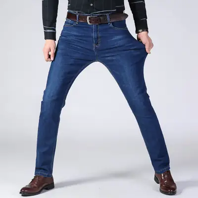 Men Dark Blue Stretch Denim Trousers Large