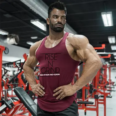 Men's Olive Sleeveless Muscle Vest "Rise In Grind"