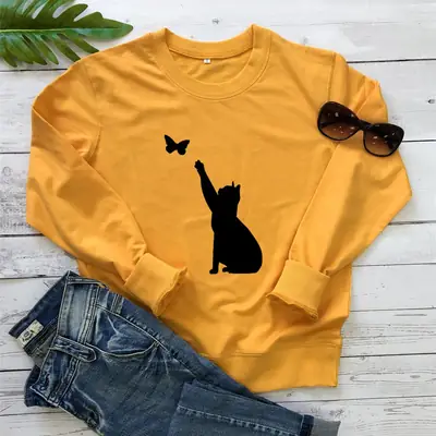 Green Cat Butterfly Crewneck Sweatshirt