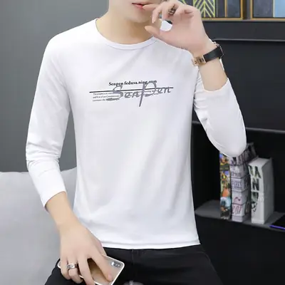 Men Long Sleeve White Graphic T-Shirt Large