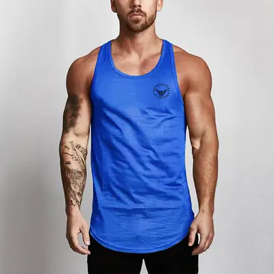 Blue Sleeveless Men's Running Vest with Angel Print
