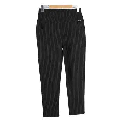 Women Striped Long Casual Pants Black Middle Age Elderly