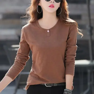 Women's Long Sleeve T-Shirt Brown Slim Fit Winter