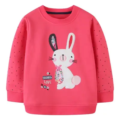 Pink Rabbit Embroidered Girls Sweatshirt Long Sleeve