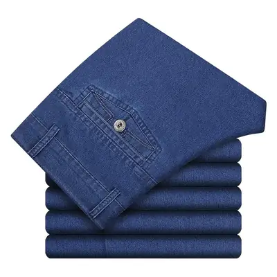 Men's Navy Blue High-Waist Denim Jeans Business Casual