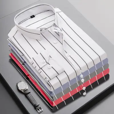 Men Black Striped Long Sleeve Shirt Spring Autumn