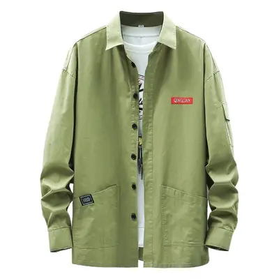 Men's Long Sleeve Korean Style Shirt Beige Loose Fit